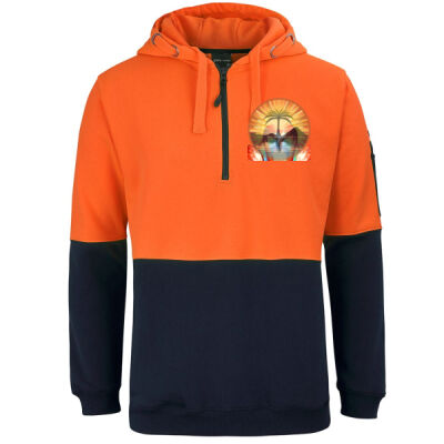 Tropical Flamingo Heart Sunset Merch - Hi Vis 1/2 Zip Hoodie Thumbnail