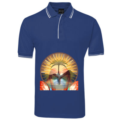 Tropical Flamingo Heart Sunset Merch - Contrast Polo Thumbnail