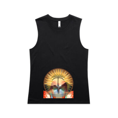 Tropical Flamingo Heart Sunset Merch - Wo's Maple Tank Thumbnail