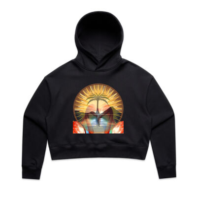 Tropical Flamingo Heart Sunset Merch - Wo's Relax Crop Hood Thumbnail