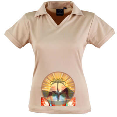 Tropical Flamingo Heart Sunset Merch - Victory Polo Ladies' Thumbnail