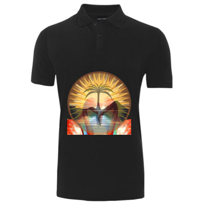 Tropical Flamingo Heart Sunset Merch - Fitted Polo Thumbnail