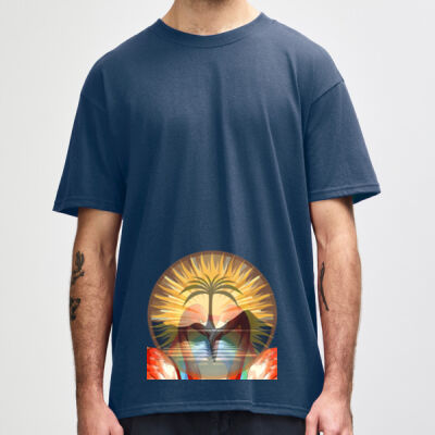 Tropical Flamingo Heart Sunset Merch - Maxweight Adult Oversized T-Shirt Thumbnail