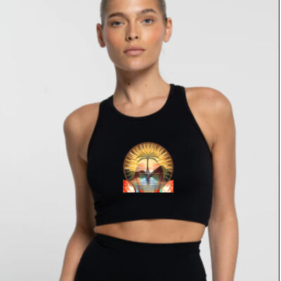 Tropical Flamingo Heart Sunset Merch - Cropped Tank - Onyx Thumbnail