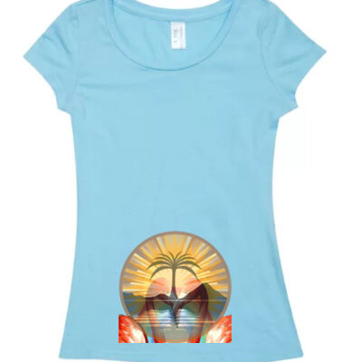 Tropical Flamingo Heart Sunset Merch - Womens Cotton/Spandex T-shirt Thumbnail