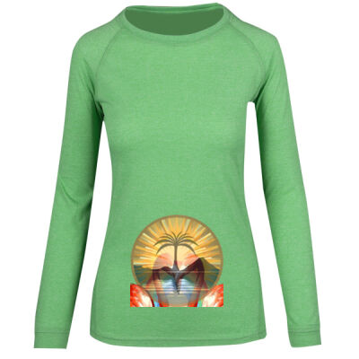 Tropical Flamingo Heart Sunset Merch - Womens Greatness Heather Long Sleeve T-shirt Thumbnail