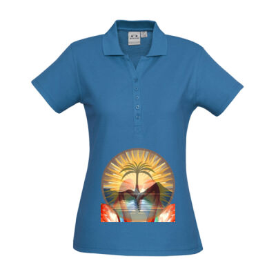 Tropical Flamingo Heart Sunset Merch - Womens Crew Short Sleeve Polo Thumbnail