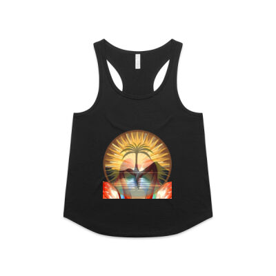 Tropical Flamingo Heart Sunset Merch - Wo's Maple Active Blend Racerback Thumbnail