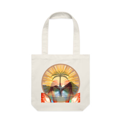Tropical Flamingo Heart Sunset Merch - Basic Tote Thumbnail
