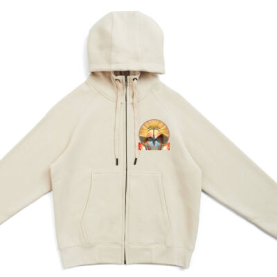 Tropical Flamingo Heart Sunset Merch - Womens/Junior' Cotton Care Kangaroo Pocket Zipper Hoodie Thumbnail