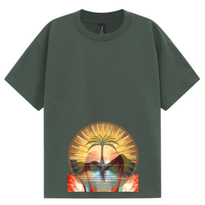 Tropical Flamingo Heart Sunset Merch - Unisex Heavy Cotton Oversized Tee Thumbnail