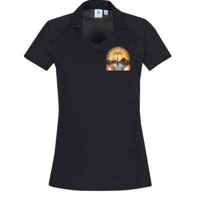 Tropical Flamingo Heart Sunset Merch - Womens Byron Short Sleeve Polo Thumbnail