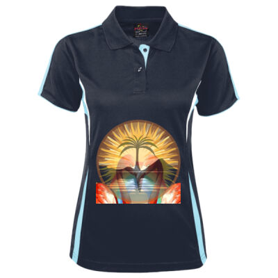 Tropical Flamingo Heart Sunset Merch - Podium Ladies Cool Polo Thumbnail