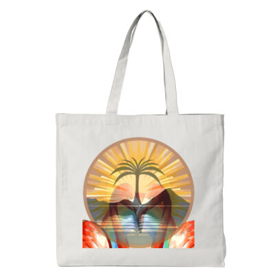 Tropical Flamingo Heart Sunset Merch - Heavy Tote Bag Thumbnail