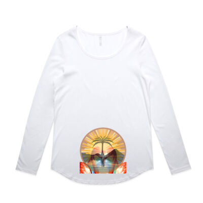 Tropical Flamingo Heart Sunset Merch - Wo's Mali L/S Tee Thumbnail
