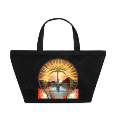 Tropical Flamingo Heart Sunset Merch - Oversized Tote Bag Thumbnail