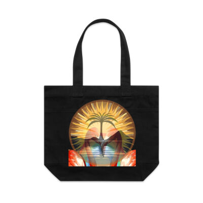 Tropical Flamingo Heart Sunset Merch - Pocket Tote Bag Thumbnail