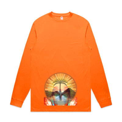 Tropical Flamingo Heart Sunset Merch - Mens Block L/S Tee (Safety Colours) Thumbnail