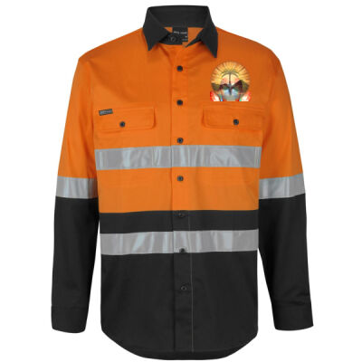 Tropical Flamingo Heart Sunset Merch - Hi Vis (D+N) L/S Stretch Work Shirt Thumbnail