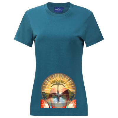 Tropical Flamingo Heart Sunset Merch - PREMIUM COTTON FACE TEE Ladie's Thumbnail