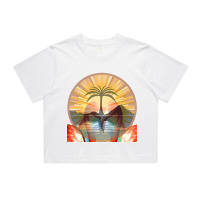 Tropical Flamingo Heart Sunset Merch - Wo's Classic Crop Tee Thumbnail