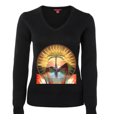 Tropical Flamingo Heart Sunset Merch - Ladies Knitted Jumper Thumbnail