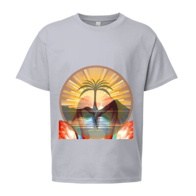 Tropical Flamingo Heart Sunset Merch - Fine Jersey Youth T-Shirt Thumbnail