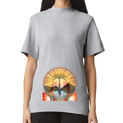 Tropical Flamingo Heart Sunset Merch - Pique Unisex Mockneck T-Shirt Thumbnail