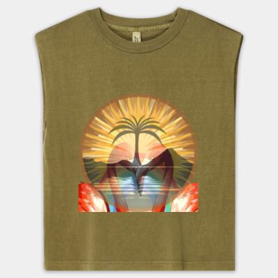 Tropical Flamingo Heart Sunset Merch - Women's Garment Dyed Muscle Tee Thumbnail