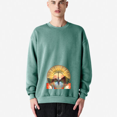 Tropical Flamingo Heart Sunset Merch - ReFlex Fleece Unisex Crewneck Sweatshirt Thumbnail