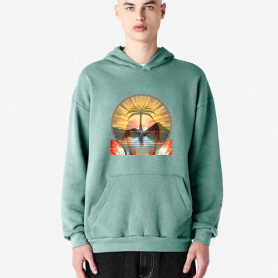 Tropical Flamingo Heart Sunset Merch - ReFlex Fleece Unisex Pullover Hoodie Thumbnail