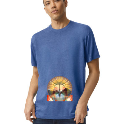 Tropical Flamingo Heart Sunset Merch - Tri-Blend Unisex Track T-Shirt Thumbnail