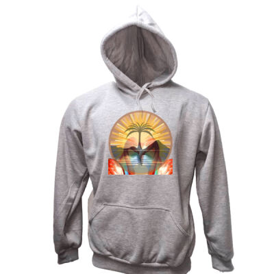 Tropical Flamingo Heart Sunset Merch - Unisex Adults Pull Over Hoodie Thumbnail