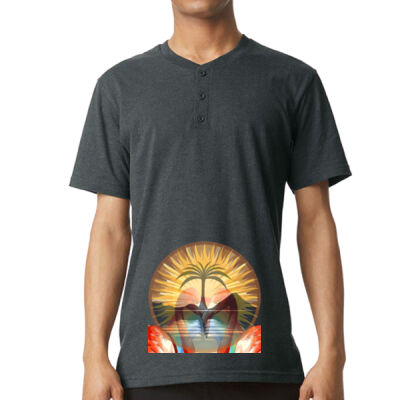 Tropical Flamingo Heart Sunset Merch -  Unisex Relaxed-Fit Henley T-Shirt Thumbnail