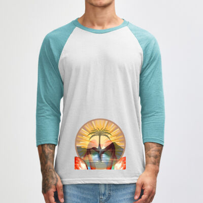 Tropical Flamingo Heart Sunset Merch - Unisex Classic Raglan T-Shirt Thumbnail