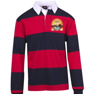 Tropical Flamingo Heart Sunset Merch - Men's / Unisex Rugby Polo Thumbnail
