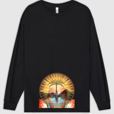 Tropical Flamingo Heart Sunset Merch - Heavyweight Cotton Unisex Long Sleeve T-Shirt Thumbnail