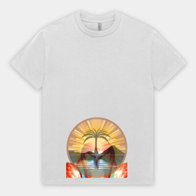 Tropical Flamingo Heart Sunset Merch -  Heavyweight Cotton Unisex T-Shirt Thumbnail