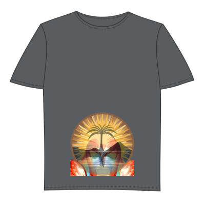 Tropical Flamingo Heart Sunset Merch - Fine Jersey Unisex T-Shirt Thumbnail