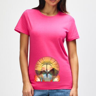 Tropical Flamingo Heart Sunset Merch -  Women's Midweight Semi-Fitted T-Shirt Thumbnail