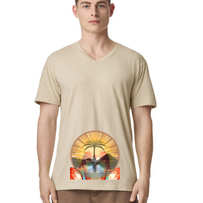 Tropical Flamingo Heart Sunset Merch - CVC Unisex V-Neck T-Shirt Thumbnail