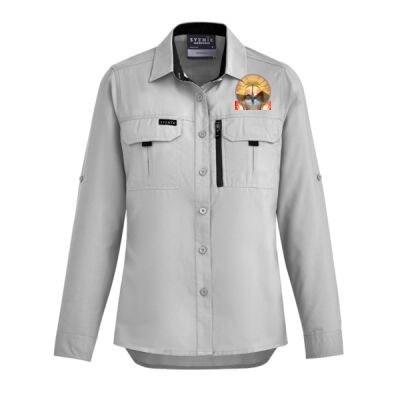 Tropical Flamingo Heart Sunset Merch -  Womens Outdoor Long Sleeve Shirt Thumbnail