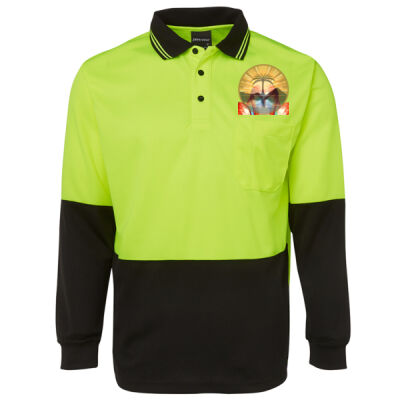 Tropical Flamingo Heart Sunset Merch - HV L/S Trad Polo Thumbnail