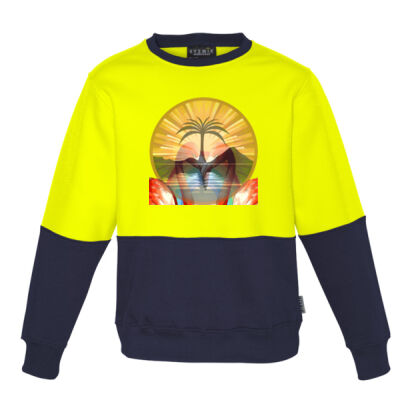 Tropical Flamingo Heart Sunset Merch -  Unisex Hi Vis Crew Sweatshirt Thumbnail