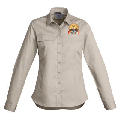 Tropical Flamingo Heart Sunset Merch -  Womens Lightweight Tradie Long Sleeve Shirt Thumbnail