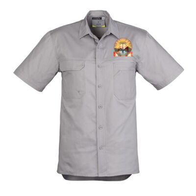Tropical Flamingo Heart Sunset Merch - Mens Lightweight Tradie Short Sleeve Shirt Thumbnail