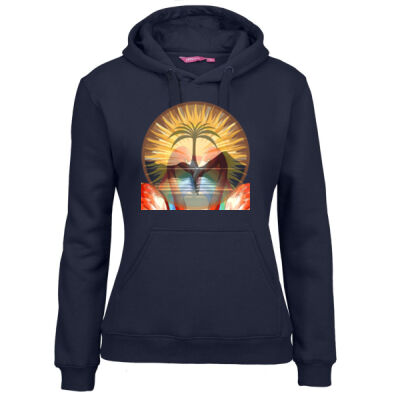 Tropical Flamingo Heart Sunset Merch - Ladies Fleecy Hoodie Thumbnail