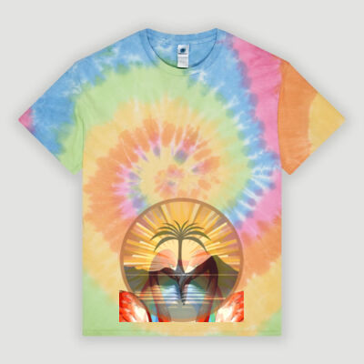 Tropical Flamingo Heart Sunset Merch - Tie Dye Adult T-Shirt Thumbnail