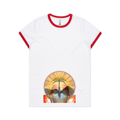 Tropical Flamingo Heart Sunset Merch - Women's Ringer Tee Thumbnail