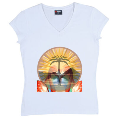 Tropical Flamingo Heart Sunset Merch - Ladies V Neck Thumbnail